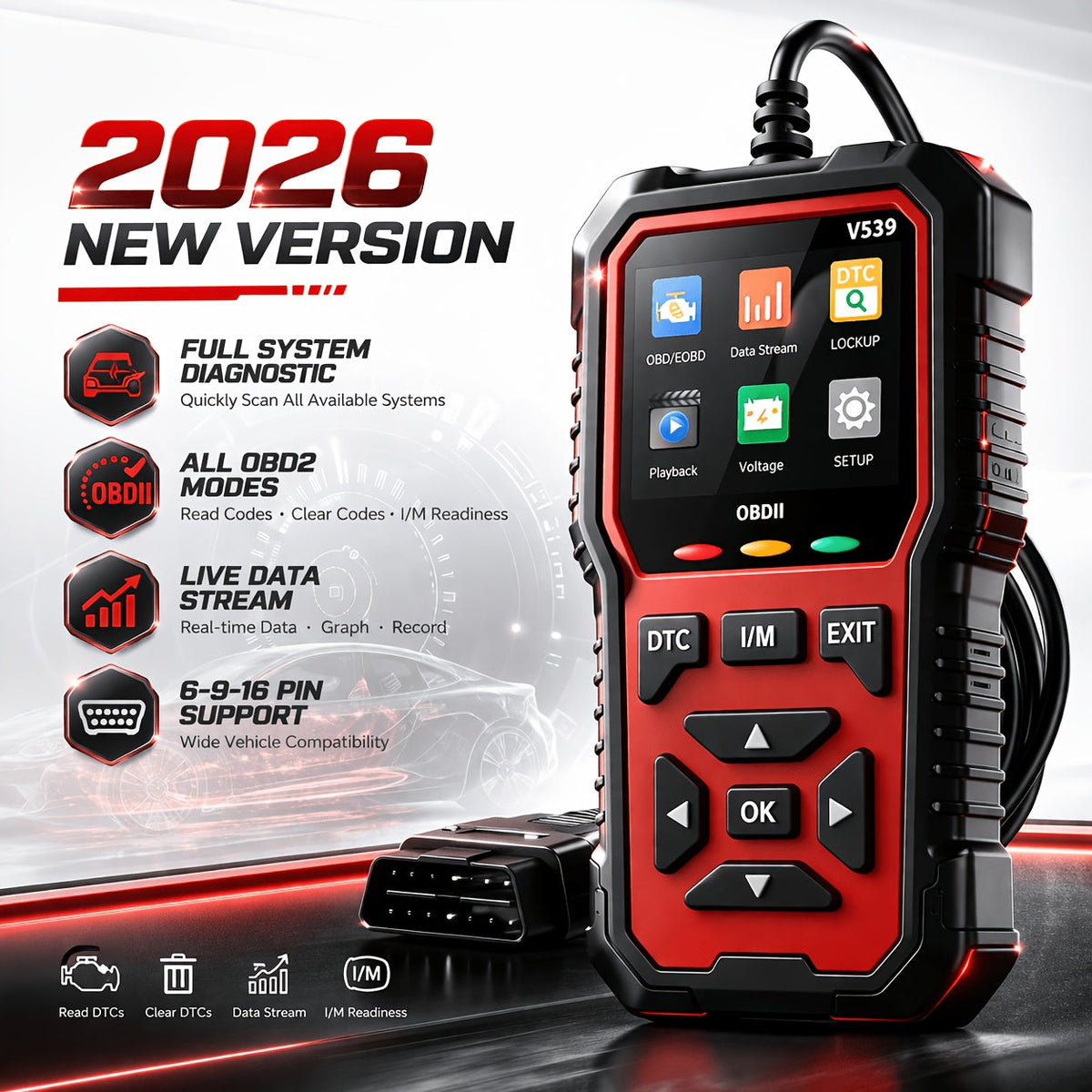 Advanced OBD2 Scanner Automotive Diagnostic Tool, Faster Processing Chip, Reads and Clears Engine Codes, Live Data, Freeze Frame, Supports 10 Languages, For All OBD2 Cars 1996+