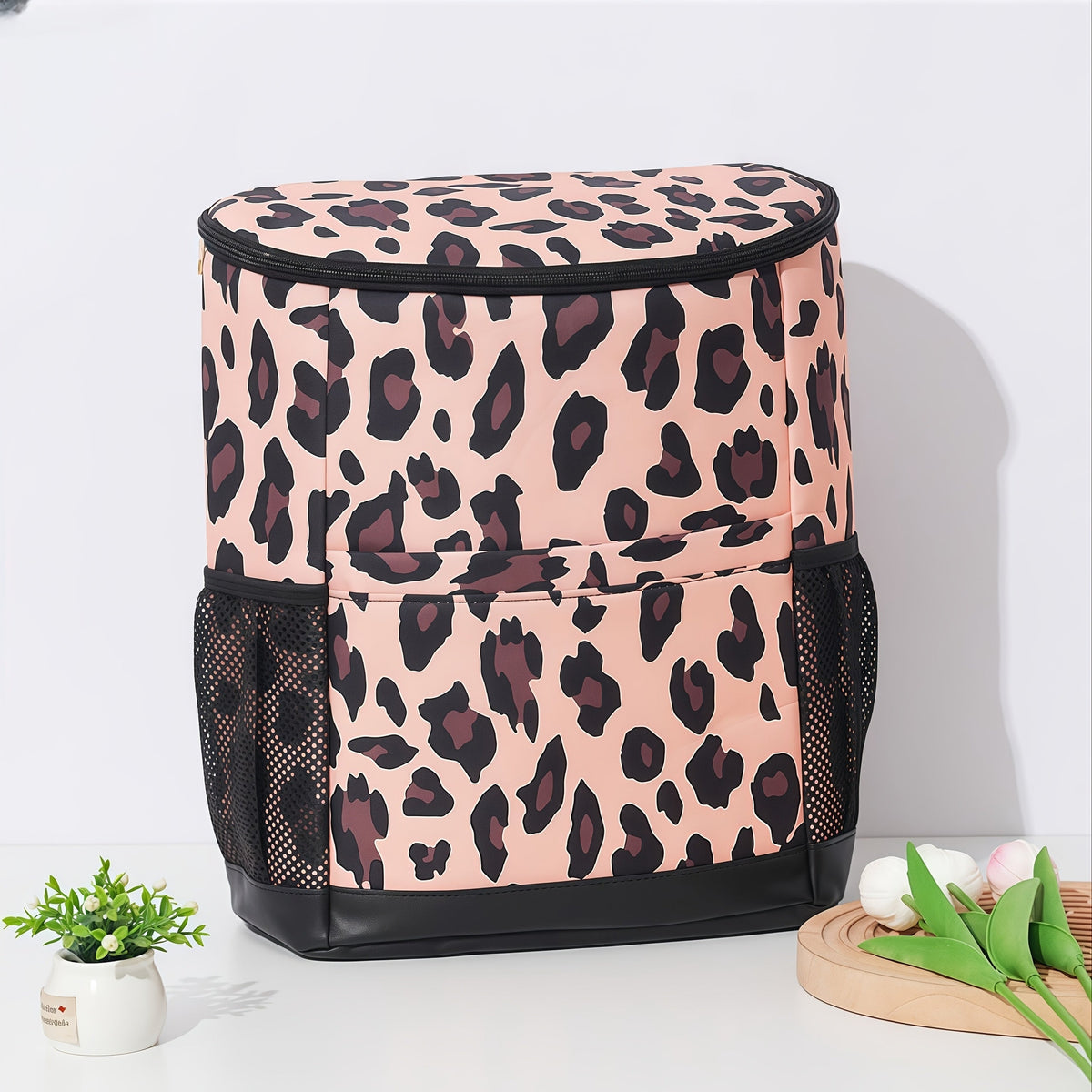 Insulated Cooler Backpack 30-Can Leopard Print with Mesh Pockets & Adjustable Straps - Leakproof Nylon Cooler Bag for Beach, Camping, Picnic, Hiking, Travel, and Daily Use