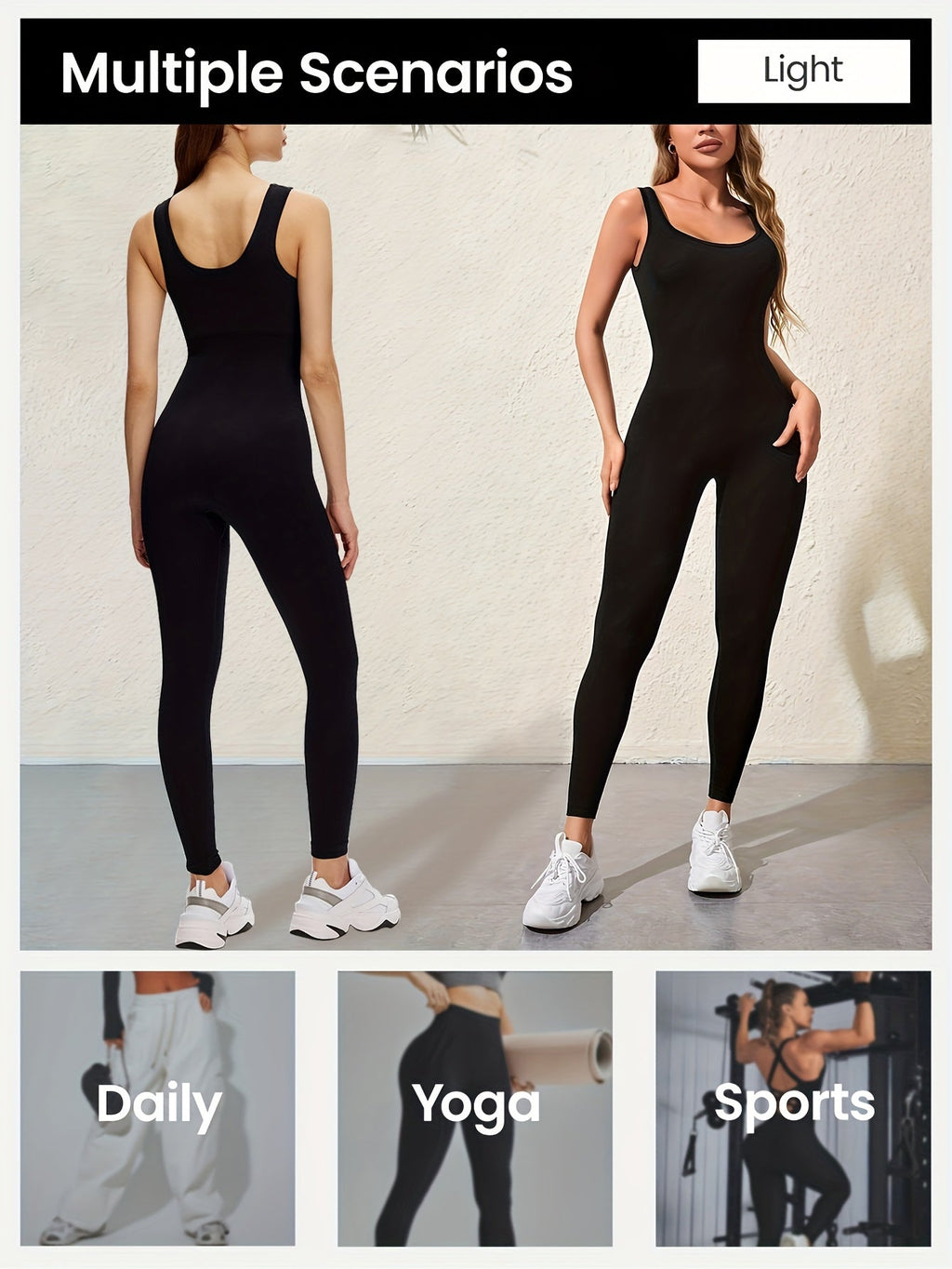 Women's Sleeveless Square Neck Jumpsuit – 90% Nylon Stretch Fabric, Thick & Opaque Activewear for Yoga, Pilates, Running, Fitness & Everyday Wear, Sizes S-XL, Multiple Colors
