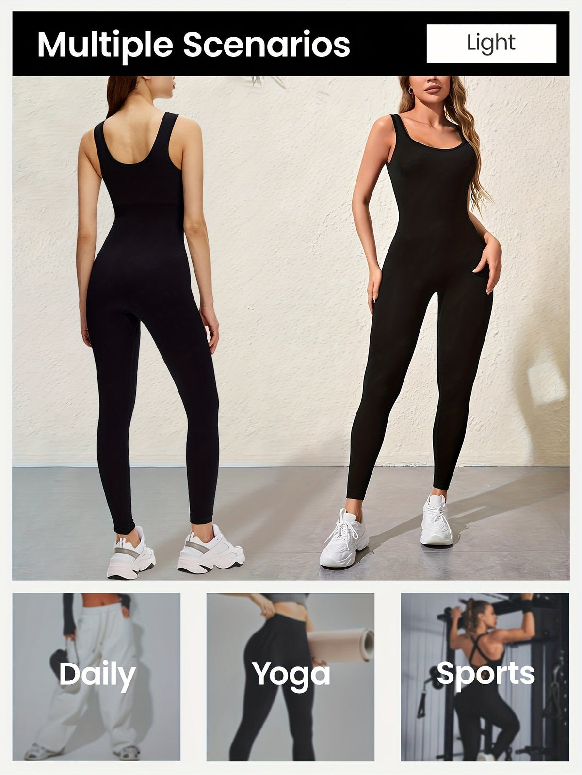 Women's Sleeveless Square Neck Jumpsuit – 90% Nylon Stretch Fabric, Thick & Opaque Activewear for Yoga, Pilates, Running, Fitness & Everyday Wear, Sizes S-XL, Multiple Colors