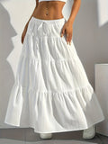 Women's Solid Color Tie-Back Flared A-Line Midi Skirt – Elegant Loose Swing Skirt Western Fashion Spring Summer Fall Casual Chic Skirt