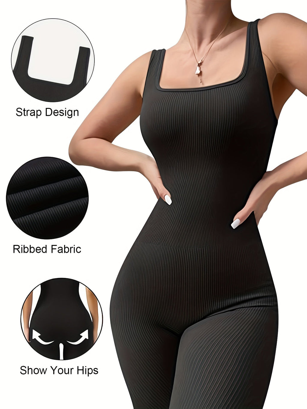 Women's Sleeveless Square Neck Jumpsuit – 90% Nylon Stretch Fabric, Thick & Opaque Activewear for Yoga, Pilates, Running, Fitness & Everyday Wear, Sizes S-XL, Multiple Colors