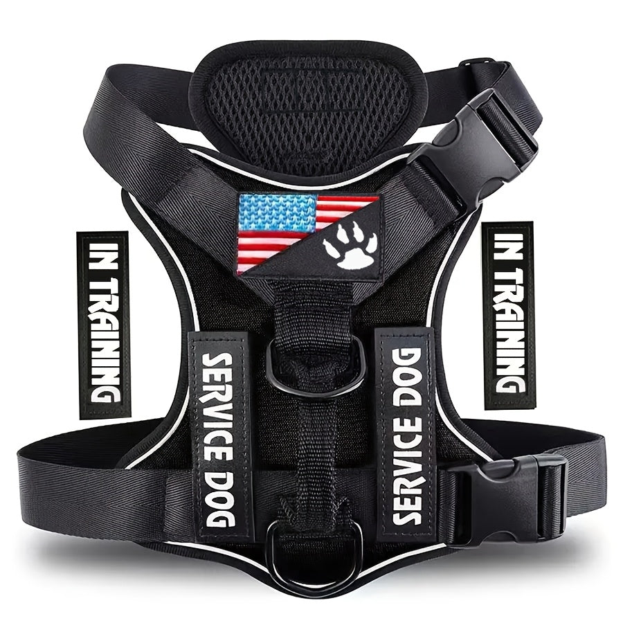 Reflective Dog Harness Vest with 5 Customizable Patches, Adjustable Soft Oxford No-Pull Pet Harness with Mesh Lining, Easy Control for Small, Medium, and Large Dogs – Escape-Proof Dog Walking Vest Harness