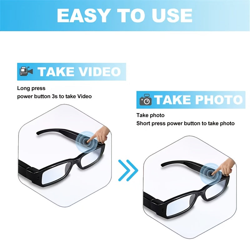 1080P HD Video Glasses Camera with TF Card Slot – Portable Digital Recorder, USB Powered, Plug and Play, for Sports, Outdoor Activities & Meetings, Includes 32GB TF Card