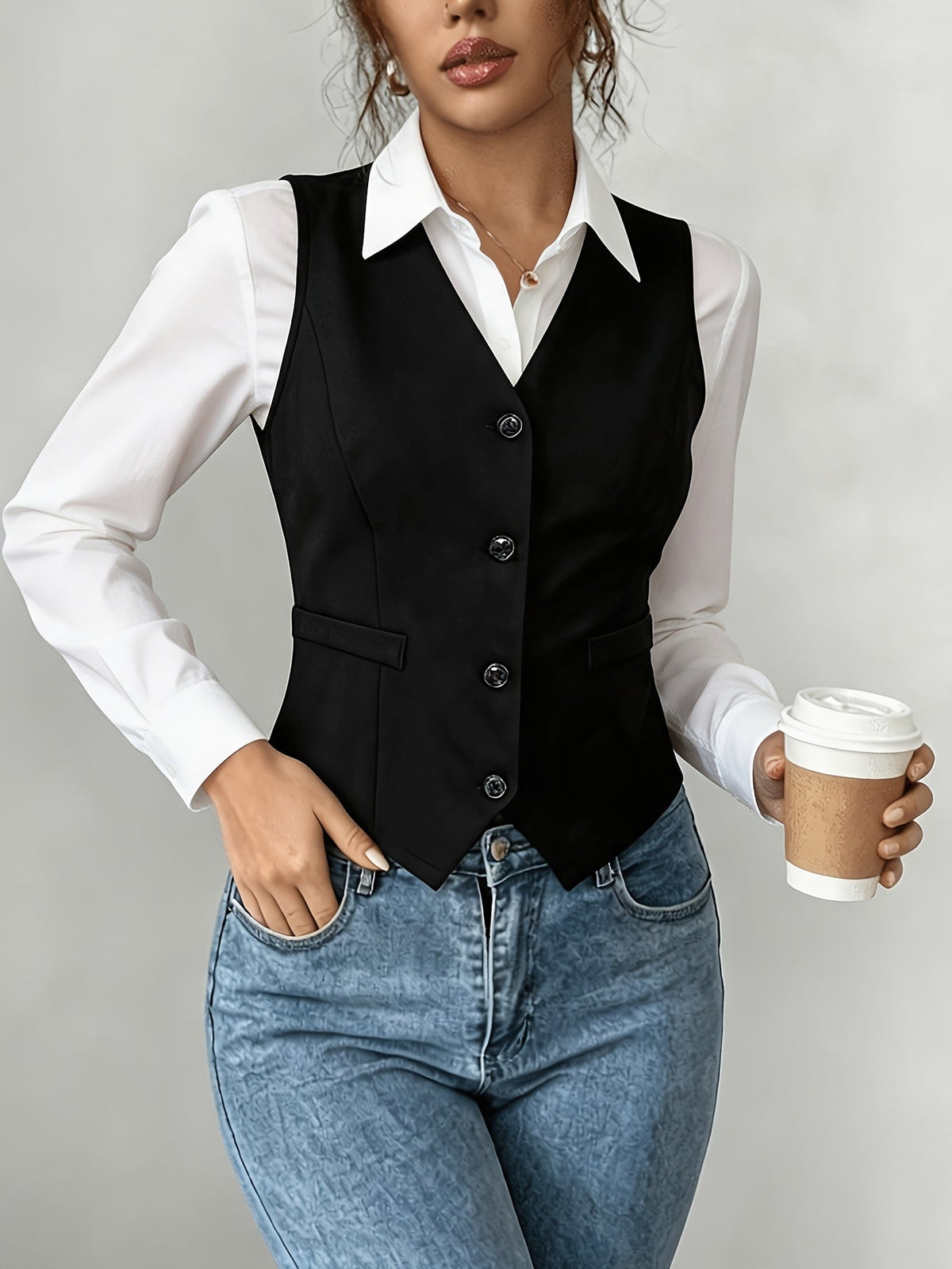 Women's Sleeveless Solid Color Elegant Commuter Tank Top, Casual Loose Fit Versatile Sleeveless Shirt for Work & Everyday Wear