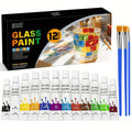 Glass Paint Set 12 Colors Non-Toxic Acrylic Stained Glass Painting Kit for Wine Glasses, Windows, Ceramic Mugs, ASTM Certified, Odorless, with 3 Brushes for Adults, Artists, and Beginners