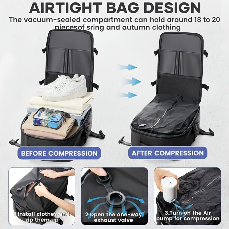 Vacuum Seal Travel Backpack with Air Pump – Expandable Large-Capacity Compression Space-Saver Laptop Carry-On Bag, Oxford Cloth for Men and Women, Hiking, Camping, and Travel