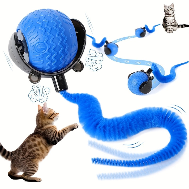 交互式电子滚球猫玩具——带尾巴的自动智能追逐球，适用于室内猫咪及幼猫，专为成年猫设计的解闷自走宠物玩具
