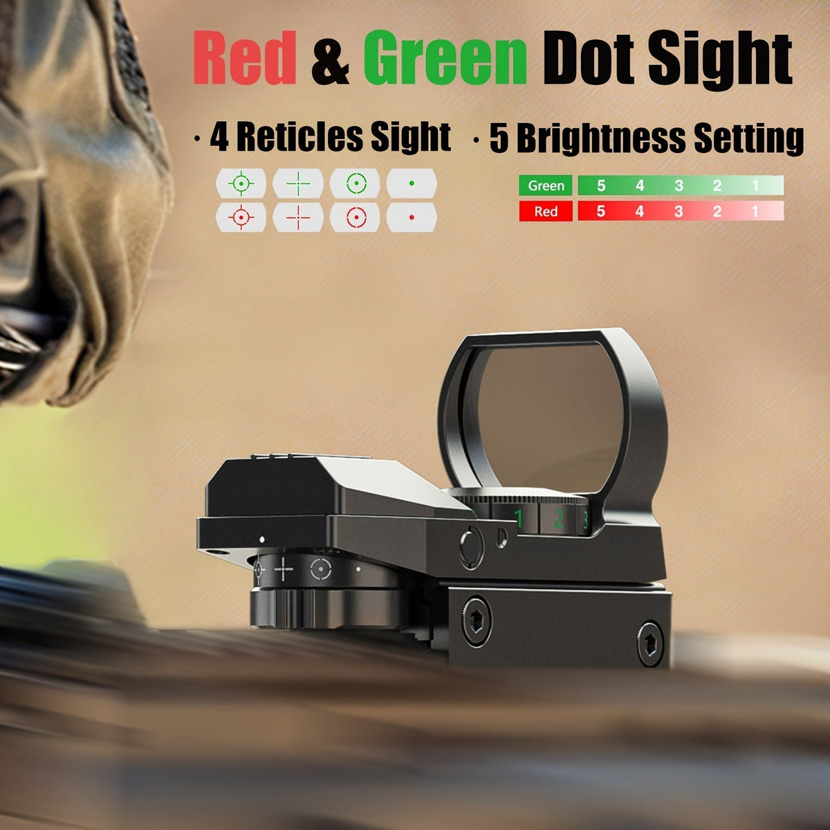 1x22x33 Red and Green Dot Sight with 20mm Picatinny Rail - 4 Reticles, 5 Brightness Settings, Wide Field of View Scope for Rifles and Shotguns