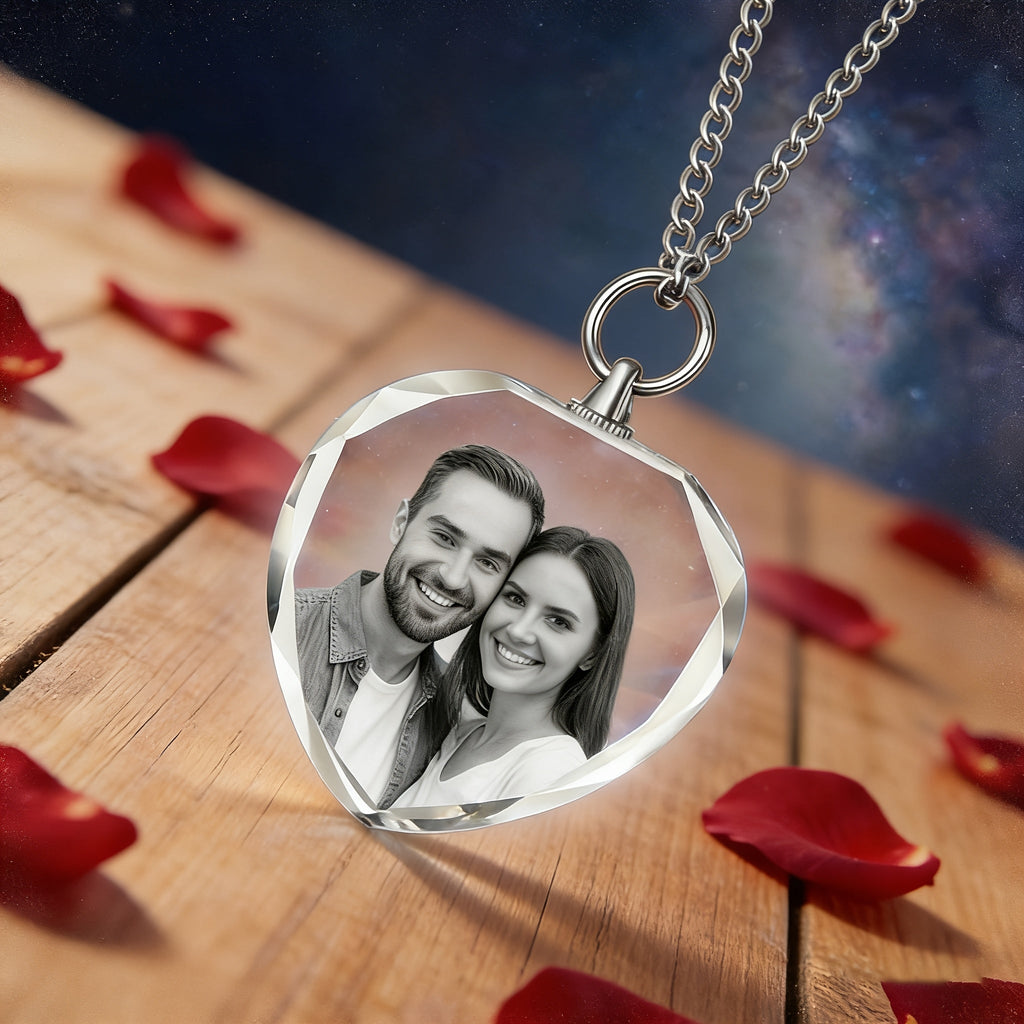 Custom Photo Engraved Crystal Pendant Necklace - Personalized Pet Memorial Keepsake Jewelry for Dog & Cat Lovers, Custom Text & Icon Engraving, Birthday Gift for Wife, Mom, and Pet Owners, Pet Loss Remembrance