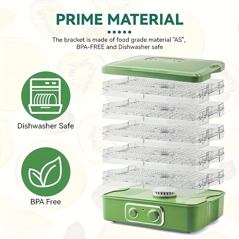 Food Dehydrator - 5-Tray & 8-Tier BPA-Free Stackable, 95–158°F Digital Temp Control, Quiet <33dB, 240W - Jerky, Fruit, Meat, Veggies, Herbs & Snacks - Silver & Green