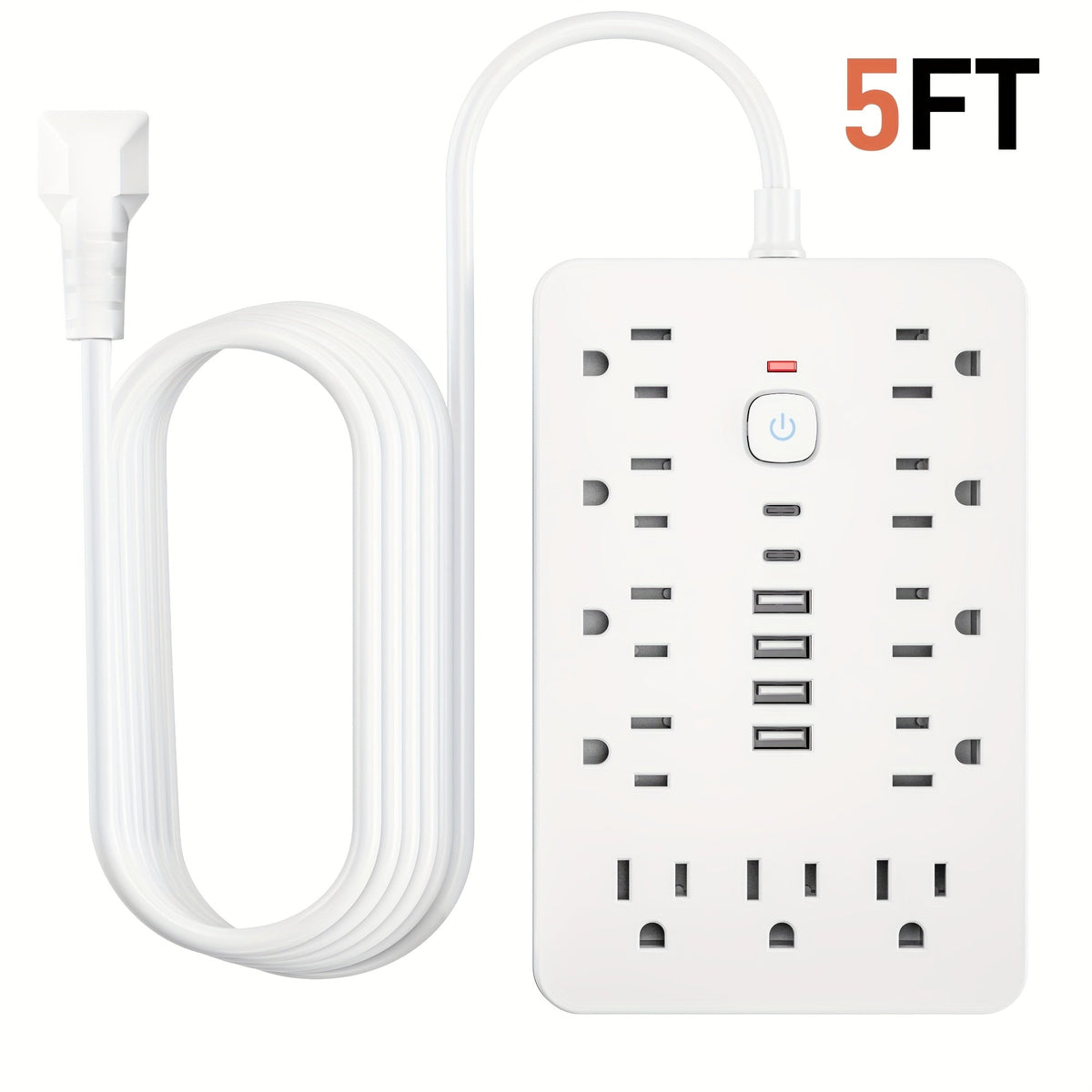 17-in-1 Power Strip Surge Protector with 11 AC Outlets, 4 USB Ports, and 2 USB-C Ports, Flat Plug Design, Space-Saving Extension Cord for Home, Office, Desk, and Kitchen, 5ft/10ft Cord