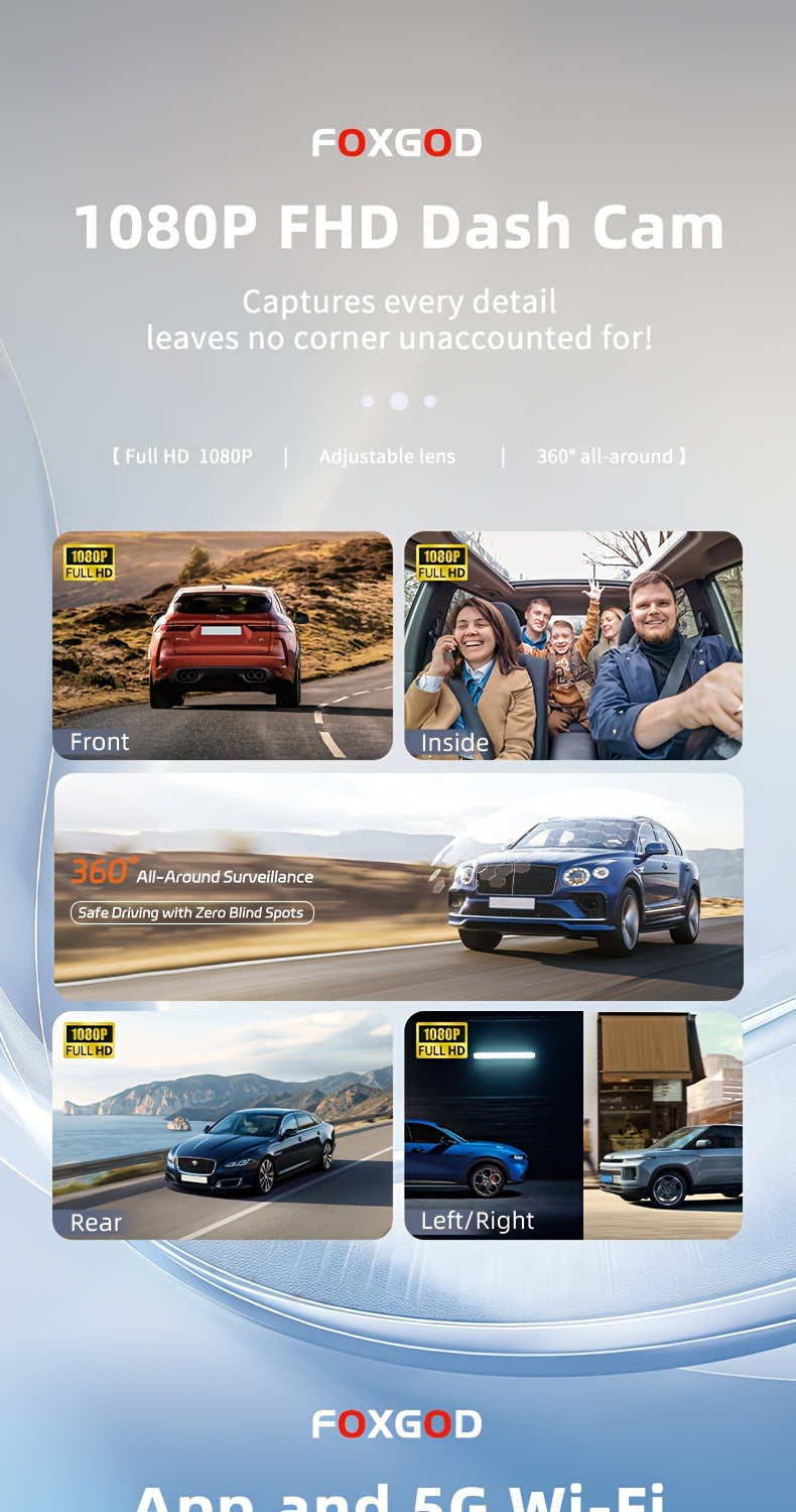 360° Dash Cam 3/4 Channel 1080P HD with Night Vision, WDR, G-Sensor, Loop Recording, 24/7 Parking Monitor, and WiFi; Multi-Lens Car Camera System for Full Coverage and Zero Blind Spots