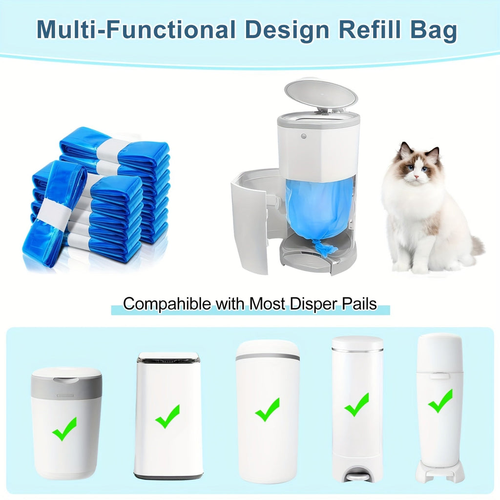 Diaper Pail Refill Bags 9/12/15 Pack, 177-Inch Nappy Bin Liner Disposal Bags Compatible with Tommee Tippee, Angelcare, Diaper Genie, Litter Genie, Twist & Click Diaper Bin