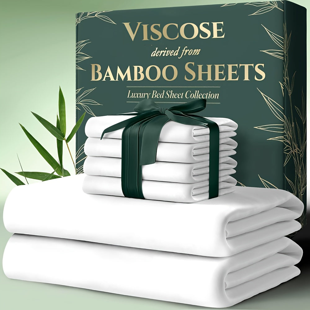 6-Piece Cooling Bamboo Bed Sheet Set, Ultra-Soft, 17-Inch Deep Pocket, Double-Stitched, Cooling Fiber for Hot Sleepers – Twin, Full, Queen, King in 16 Colors