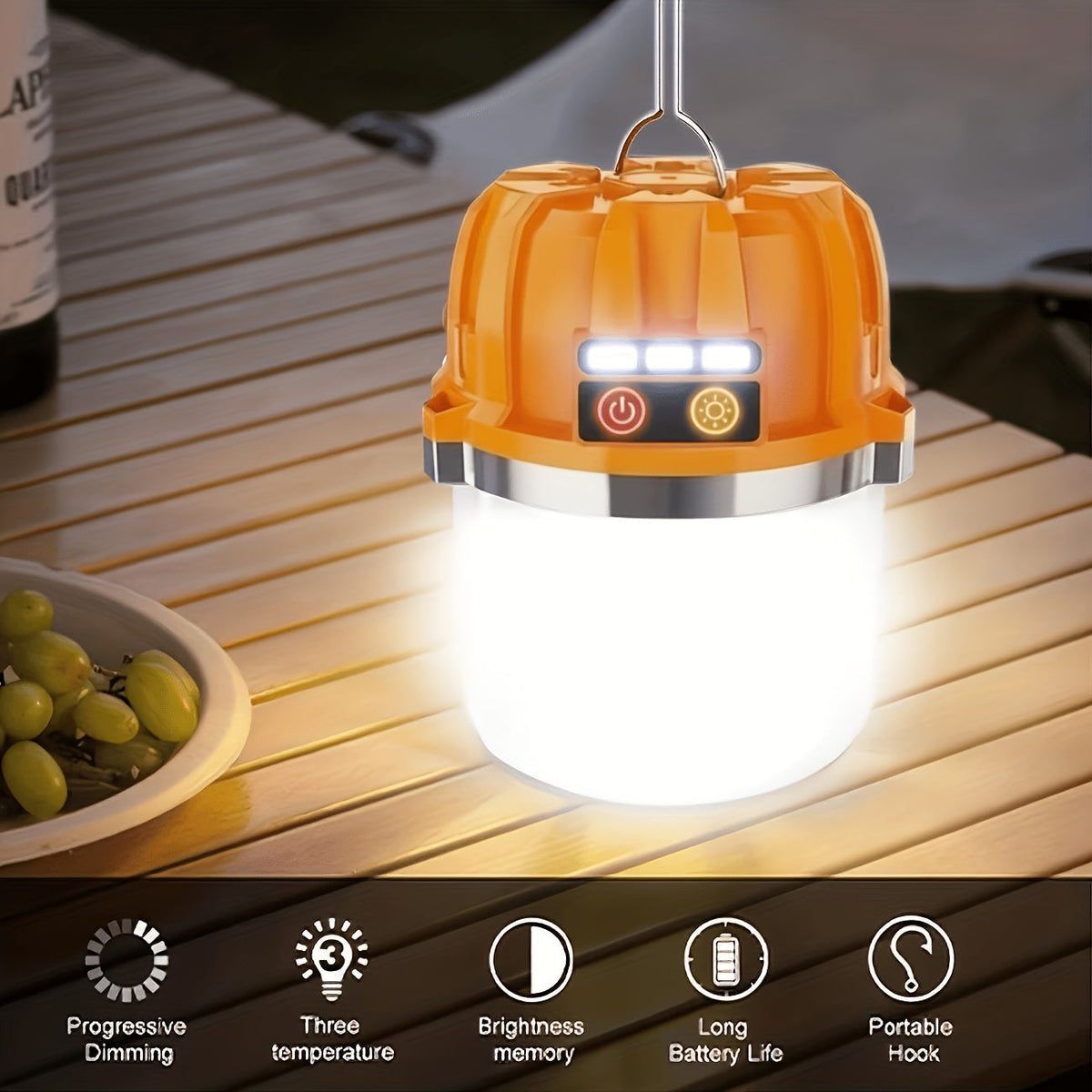 LED Camping Lantern USB Rechargeable with Built-In Power Bank, Ultra-Bright Portable Hanging Tent Light for Camping, BBQ, Patio, and Outdoor Emergency, Charges Mobile Phones, Freestanding & Hanging Design