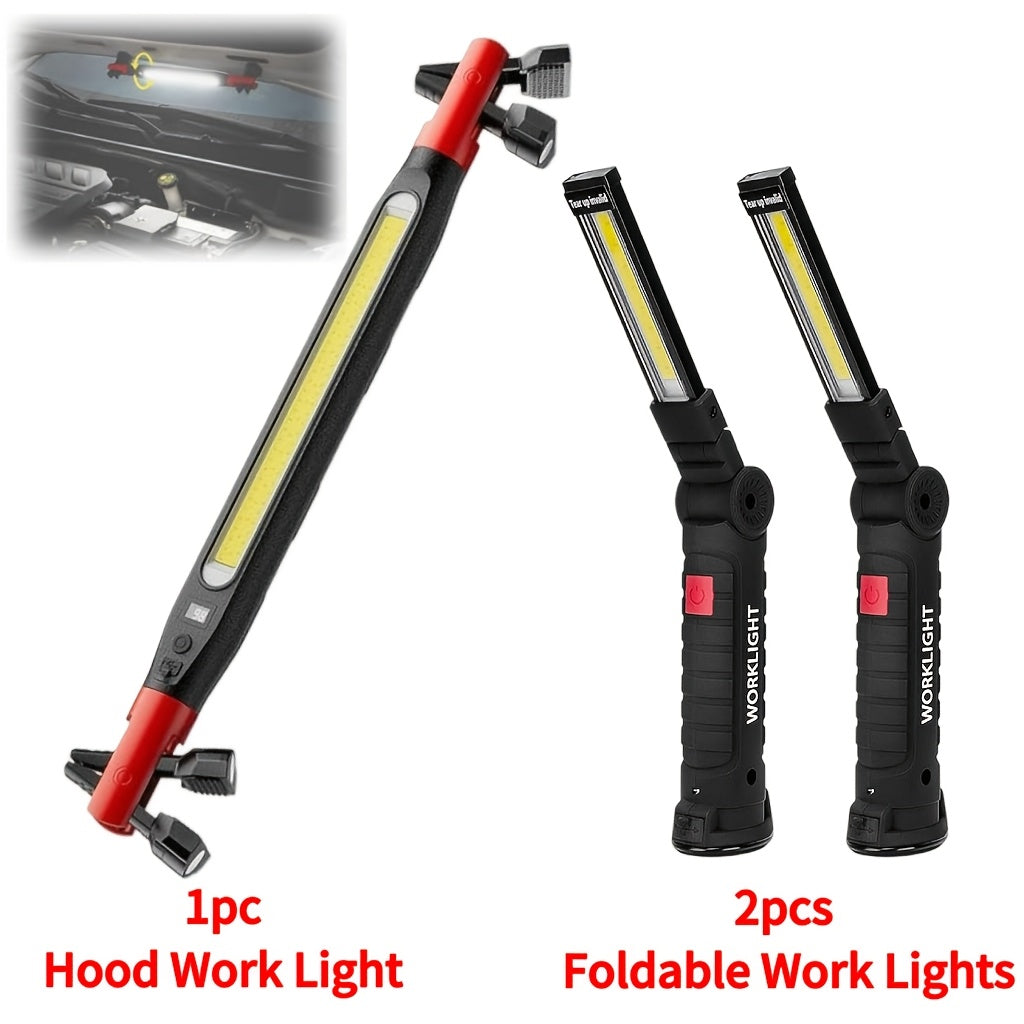 Rechargeable COB LED Work Light with Magnetic Base – 1000 Lumen Portable Camping Flashlight, 5 Modes, USB-C, Hanging Lamp for Garage, Yard, Emergency, and Outdoor Use, 2/3/4 Pack