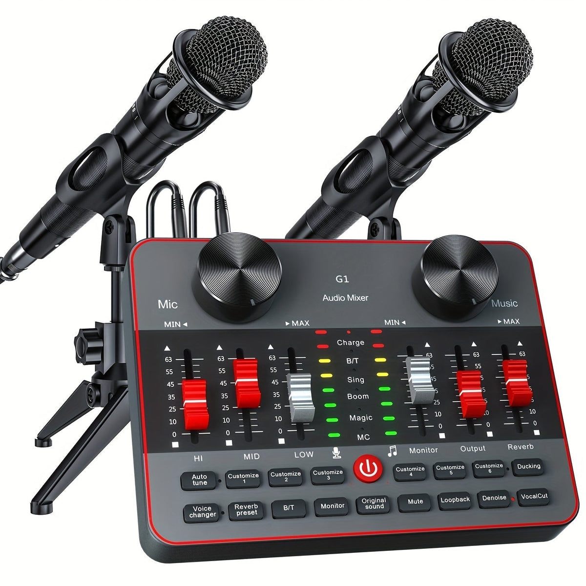 Podcast Equipment Bundle with Audio Interface - 2 BM-800 Condenser Microphones, DJ Mixer, Live Sound Card, Complete Home Recording Studio Kit for Streaming, Gaming, Singing, YouTube, and Twitch
