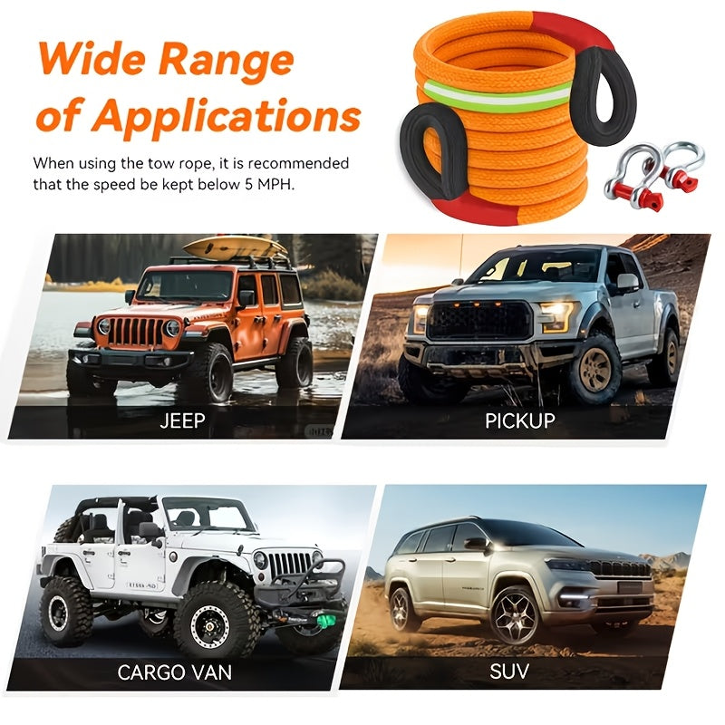 Kinetic Recovery Rope 22 Ton 48,501 lbs – Heavy Duty Nylon Tow Rope with Bow Shackles & Storage Bag for Truck, SUV, UTV, ATV, and Off-Road Emergency Rescue