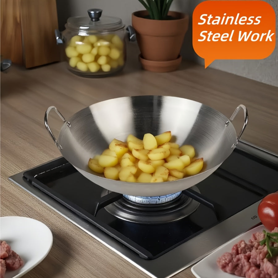 Stainless Steel Non-Stick Frying Pan 201 Heavy Duty - Camping Open Fire Cookware for Home Kitchen Restaurant Stir-Fry Boil, 3 Sizes