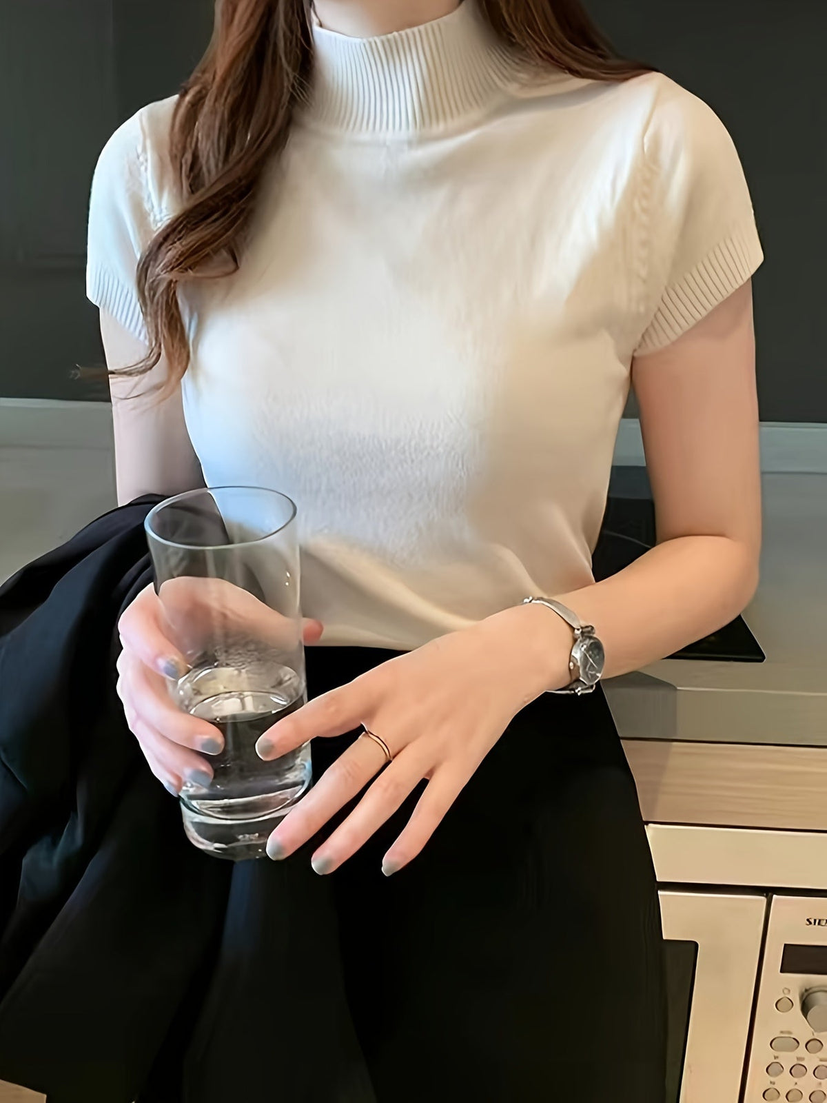 Women's Ice Silk Mock Neck Short Sleeve Pullover | Lightweight Cooling Thin Knit Top Versatile Summer Casual Wear