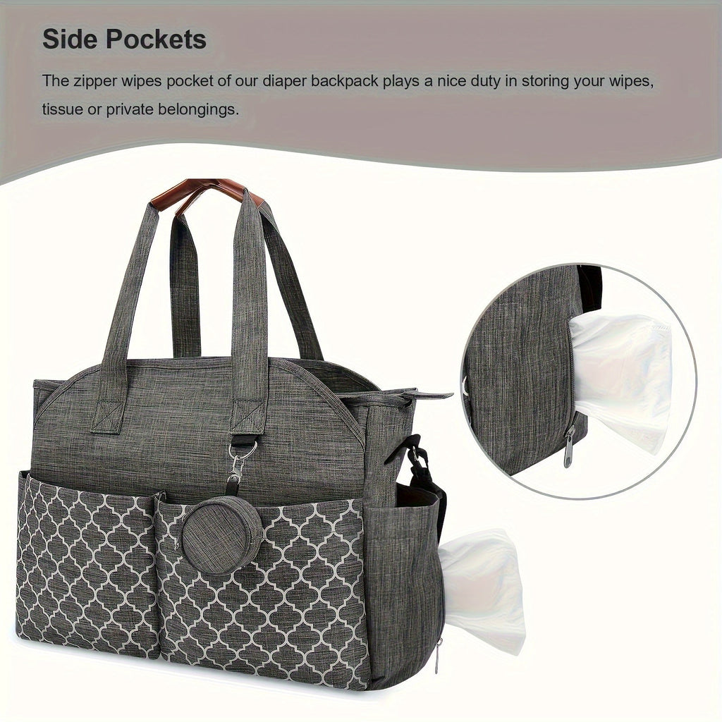 2-in-1 Custom Embroidered Diaper Bag, Personalized Alphabet Quilted Handheld & Crossbody Travel Bag for Mom & Dad, 4 Font Styles, Navy Blue & Grey