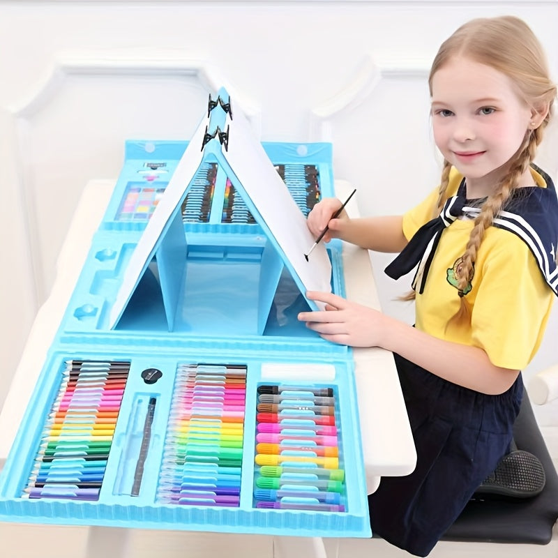 228-Piece Kids Art Painting Set with Easel, Complete Beginner Drawing Kit for Children Ages 3-12, Includes Sketchbook, Coloring Book, Acrylic Markers, Watercolor Pens, Oil Pastels, Colored Pencils & Eraser