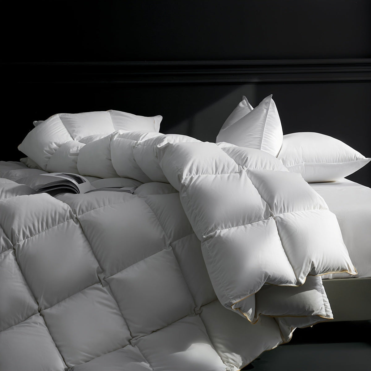 Premium Goose Down Duvet – 100% Egyptian Cotton All-Season Comforter Insert Soft Breathable with Gold Trim & 8 Corner Loops in Twin Queen King Cal King Oversized King