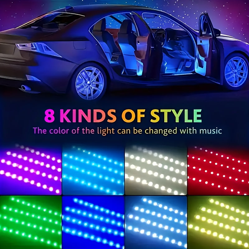 Car LED Neon Interior Light Strips USB Powered – High Brightness Automotive Ambient Lighting Kit, Footwell Neon Accent Lights, Interior Mood Lights