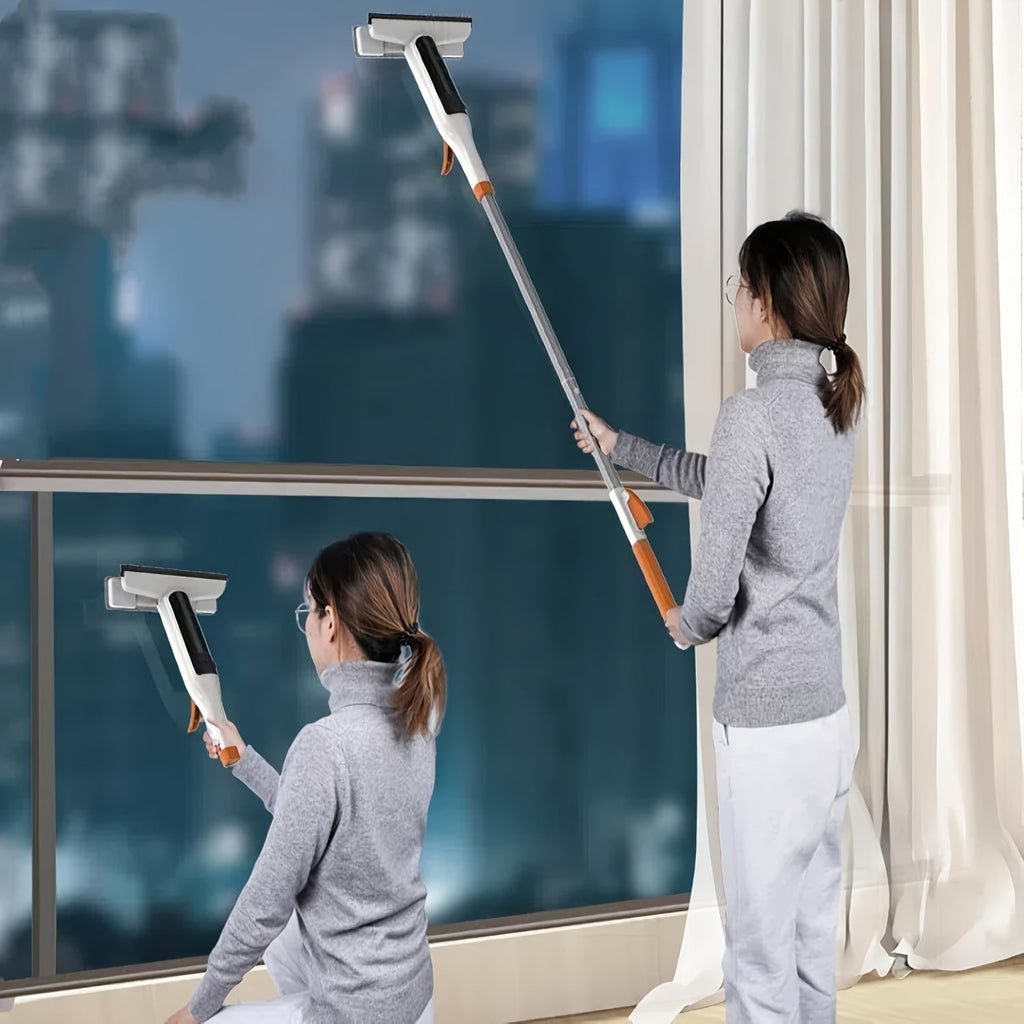 3-in-1 Glass Cleaning Kit with Durable Metal Pole, Squeegee, and Scraper for High Windows, Shower Doors, and Car Windshields – Streak-Free Home Cleaning Tool