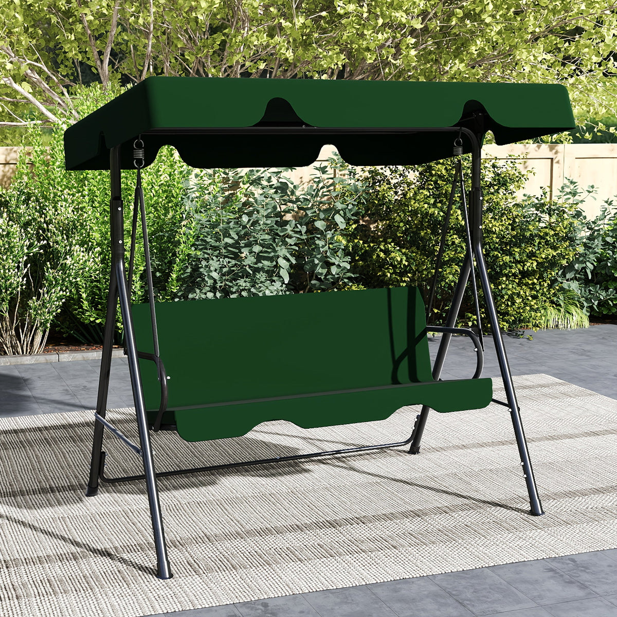 Polyester Canopy Porch Swing Glider for Adults – Powder-Coated Rust-Proof Heavy Duty Stand, Adjustable Bracket for Porch, Garden & Lawn, 6 Colors: Black Beige Coffee Red Green Blue – Nova Mart