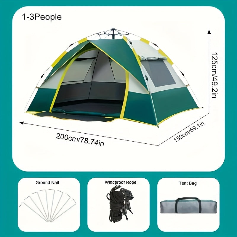 Automatic Instant Pop-Up Camping Tent 1-3 or 3-4 Person – Full Season Windproof Lightweight Tent with Double Doors & Mesh Windows for Camping, Hiking, Hunting, Travel & Outdoor Shelter