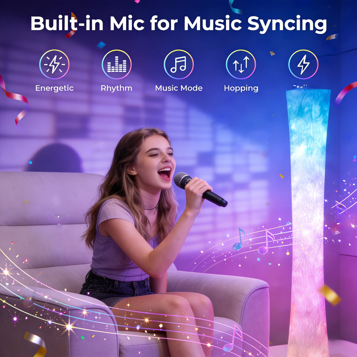 Smart RGB LED Floor Lamp with White Fabric Shade – Music Sync, 16 Million Colors, Dimmable, App & Remote Control, Color-Changing Standing Lamp for Living Room, Bedroom & Office, 1 or 2 Pack – Nova Mart