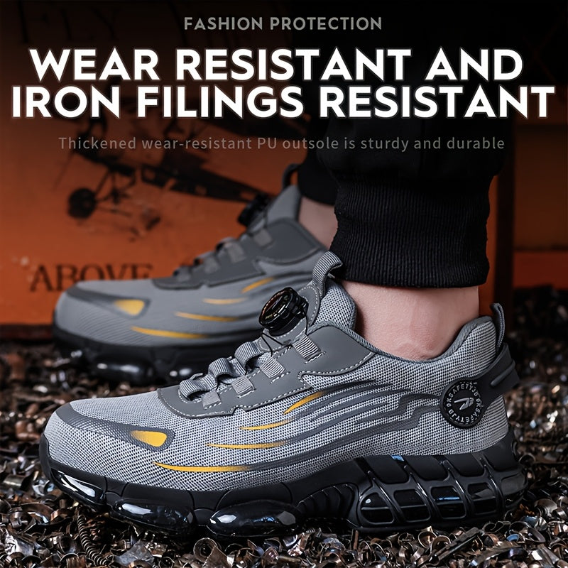 Men's Steel Toe Work Shoes Slip-Resistant Safety Boots Breathable Composite Toe Sneakers Abrasion-Resistant Construction Work Boots Black Dark Gray US 6-11