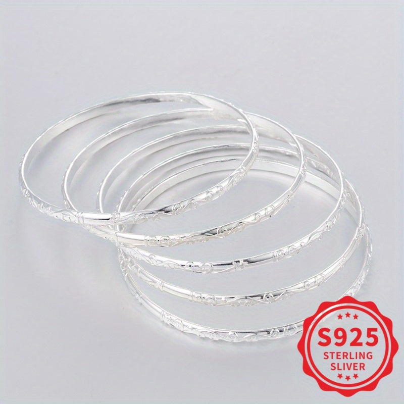 5-Piece 925 Sterling Silver Geometric Bracelet Set for Women – Hypoallergenic Minimalist Stackable Jewelry, Perfect Mother's Day & Daily Wear Gift for Her
