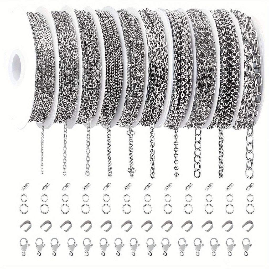 304 Stainless Steel Chain Jewelry Making Kit 10 or 15 Rolls 74-75 Feet with Lobster Clasp and Toggle Clasp Set for DIY Bracelets, Necklaces, Anklets, and Handmade Jewelry Supplies (Gold, Rose Gold)