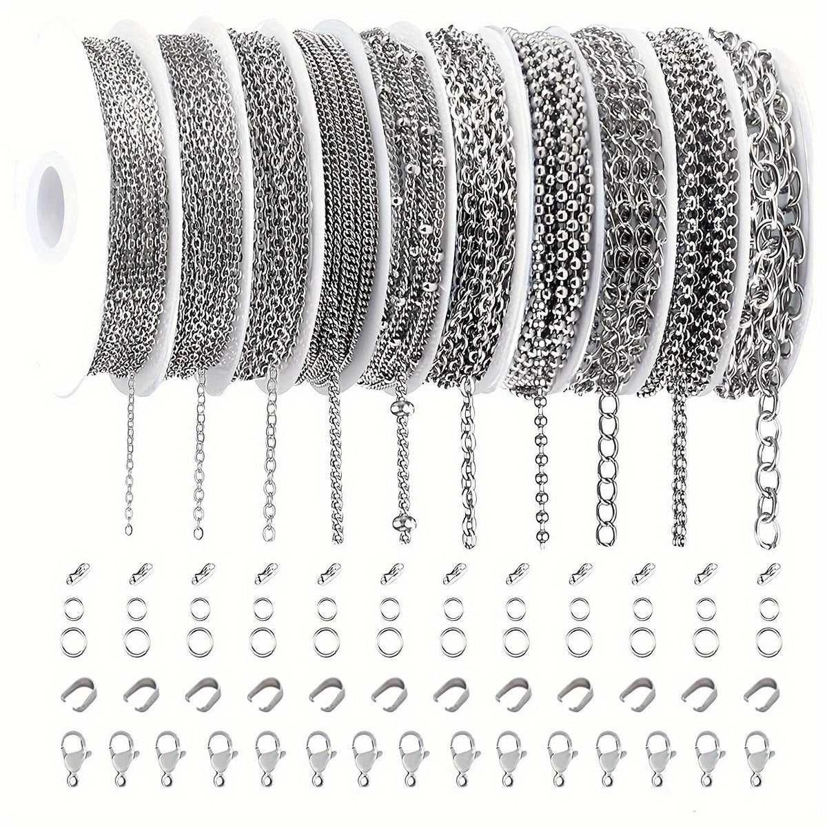 304 Stainless Steel Chain Jewelry Making Kit 10 or 15 Rolls 74-75 Feet with Lobster Clasp and Toggle Clasp Set for DIY Bracelets, Necklaces, Anklets, and Handmade Jewelry Supplies (Gold, Rose Gold)