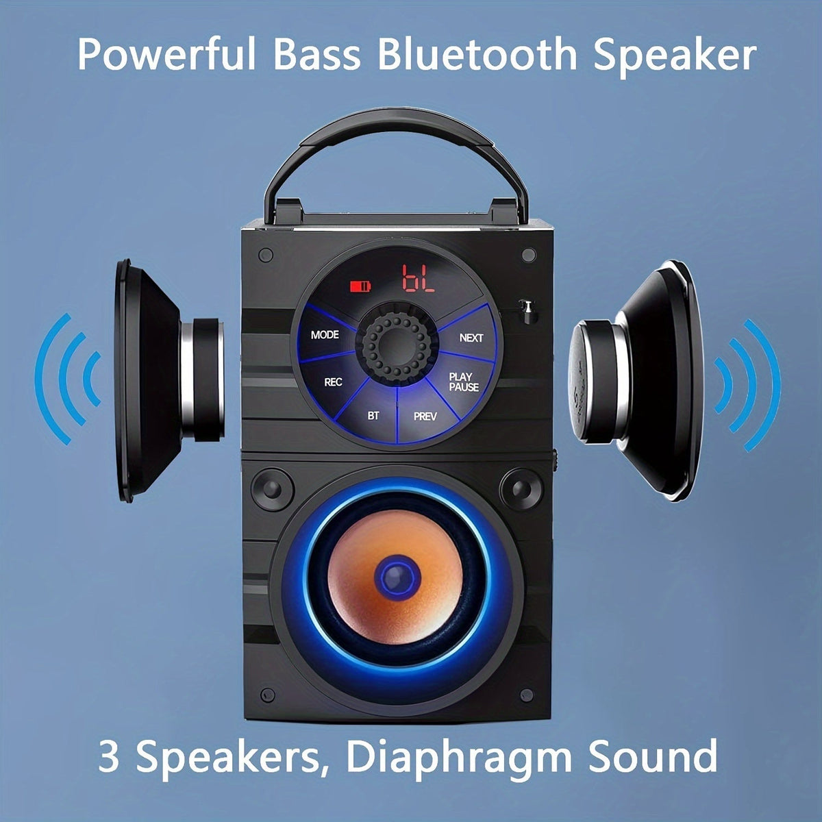 Portable Wireless Party Speaker with Subwoofer Heavy Bass Bluetooth FM Radio Remote Control LCD Display for Indoor Outdoor Home Phone & PC – Black