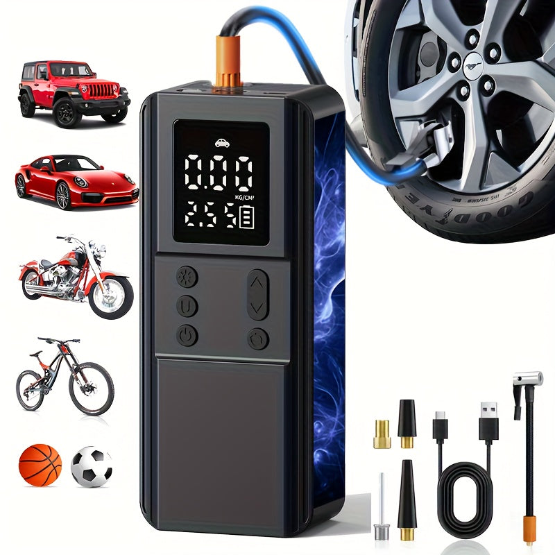 Portable Tire Inflator Air Compressor Pump for Car Tires, Bicycles, Motorcycles & Balls, Digital Pressure Gauge, Auto Shut-Off, USB & Cigarette Lighter Versions Available