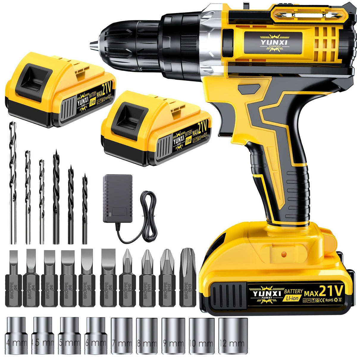 21V Cordless Impact Drill Set, 2.0Ah Battery & Fast Charger with Work Light, Variable Speed & Torque Adjustment, Electric Screwdriver Combo – Optional Storage Box for Car & Home Repair, DIY Men's Gift