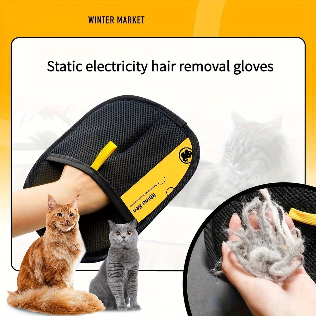 Pet Hair Removal Grooming Glove - Upgraded Large Static Cat & Dog Deshedding Glove 9.84x7.08 Inch, Efficient Pet Hair & Dander Remover for Furniture, Clothes & Couch, Reusable Pet Grooming Tool