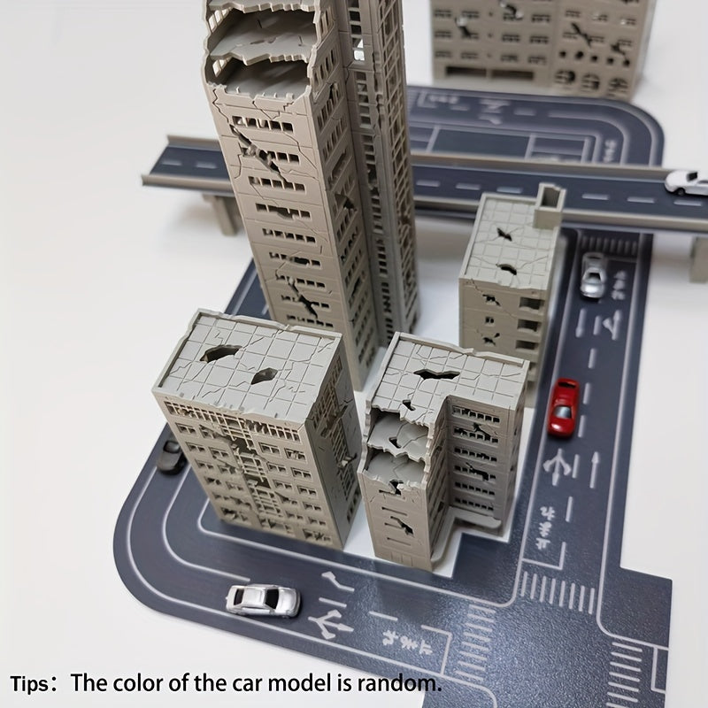 1:300 Scale War Damaged House Building Scene Model Set - Plastic Battle Damaged Urban Street Layout for N HO Train Diorama, Wargaming & Architectural Model | Miniature Scene Display