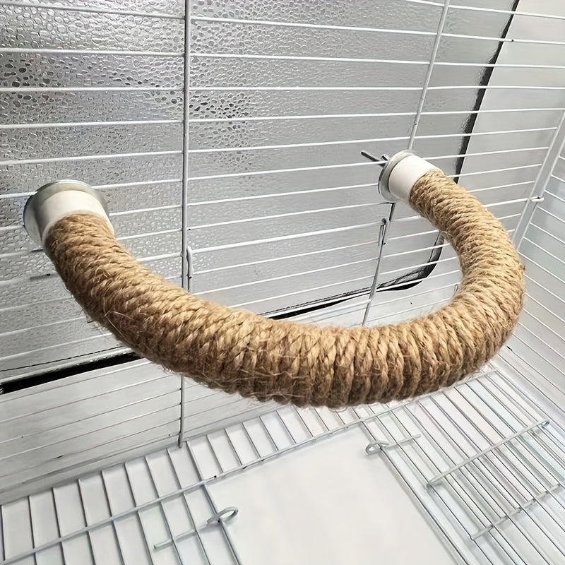 U-Shaped Sisal Rope Bird Perch for Bird Cage - Natural Rope Stand for Parrot Climbing, Beak & Nail Grinding - Bird Cage Accessory for Parrots, Parakeets, Cockatiels, Budgies, Lovebirds (Random Color)