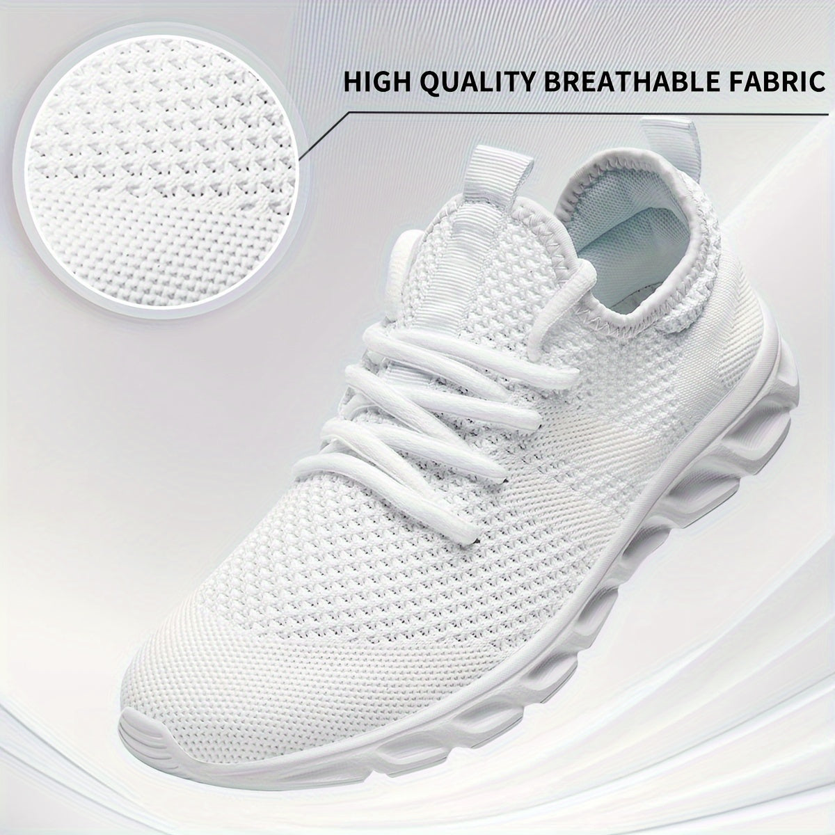 Men's Lightweight Breathable Knit Mesh Sneakers, EVA Sole Low-Top Lace-Up Running Walking Shoes, White Red Black Round Toe, All-Season Gym Travel Daily Wear, Sizes US 6-13.5