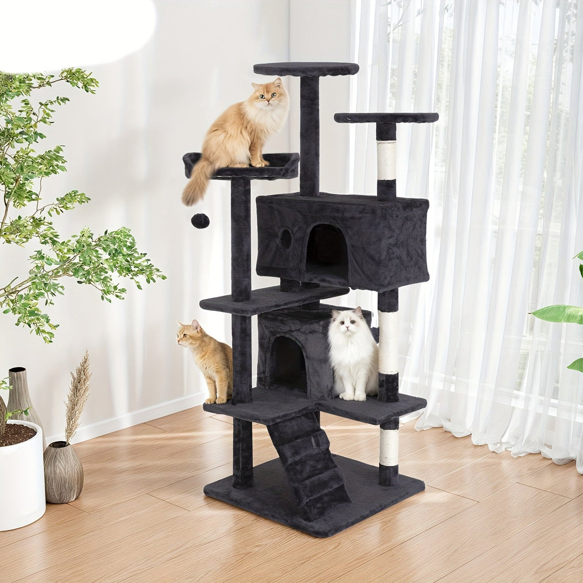 54-Inch Cat Tree Tower for Indoor Cats – Multi-Level Activity Center with Scratching Posts, Condo House & Toys for Kittens & Adult Cats, Dark Gray