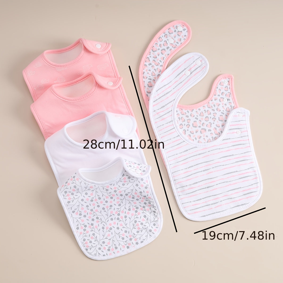 6-Pack Snap Baby Bibs, Soft Absorbent Newborn Saliva Towel Drool Bib Set with Snap Closure for Infants & Toddlers, Pink