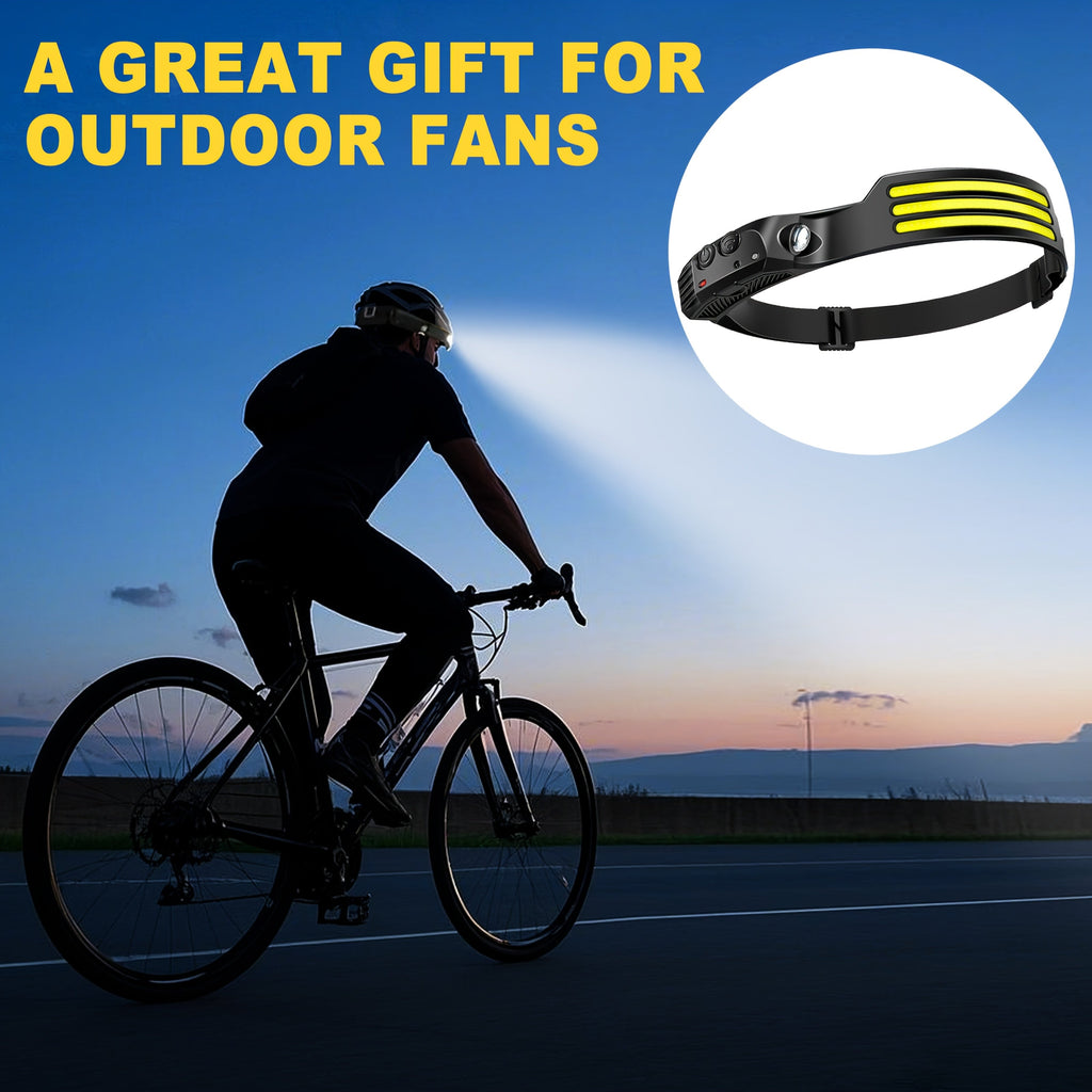 Motion Sensor LED Headlamp USB Rechargeable IP54 Waterproof – Super Bright 5-Mode Headlamp for Camping, Hiking, Running, Fishing, and Outdoor Activities