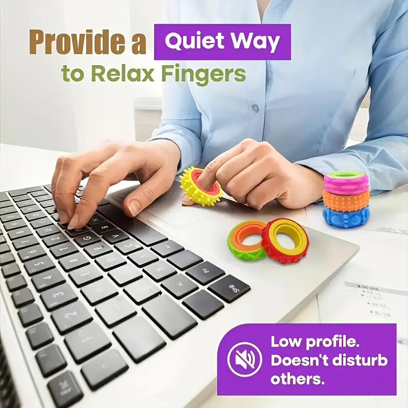 Sensory Finger Spinner Rings for Kids, 4/6/8pcs Fidget Texture Rings, Autism Calming Toy, Anxiety Relief, Classroom Prize, Stocking Stuffer Gift, Mixed Colors