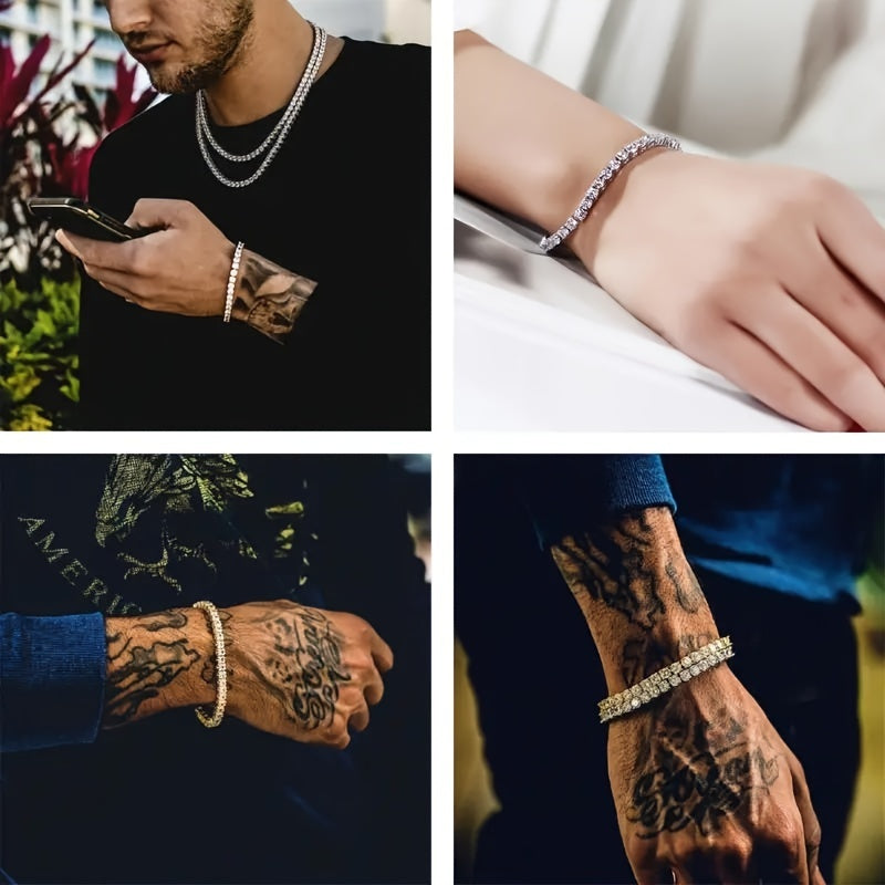 S925 Sterling Silver Moissanite Tennis Bracelet for Women and Men – Luxury CZ Bling Hip Hop Bracelet, Sizes 6–9 Inches, Perfect for Weddings, Anniversaries, and Birthdays