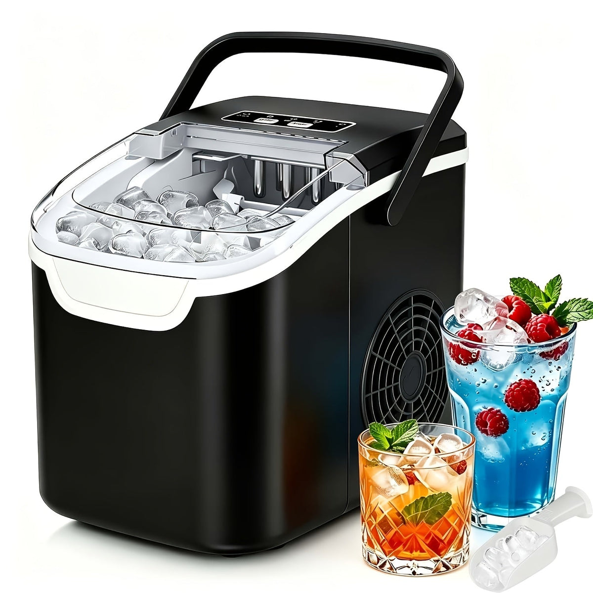 Countertop Nugget Ice Maker 35Lbs/Day 2025 Upgraded, Self-Cleaning Pebble Ice Maker with Stainless Steel Housing, One-Click Operation & Water Reservoir, Soft Chewable Pellet Ice for Home & Kitchen, Black Gray Steel